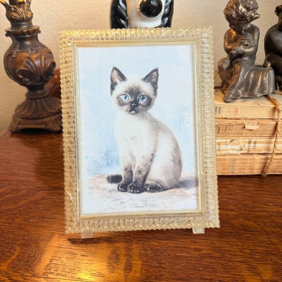 1940's Lucite 5X7 frame with Siamese cat - Picture 2 of 7